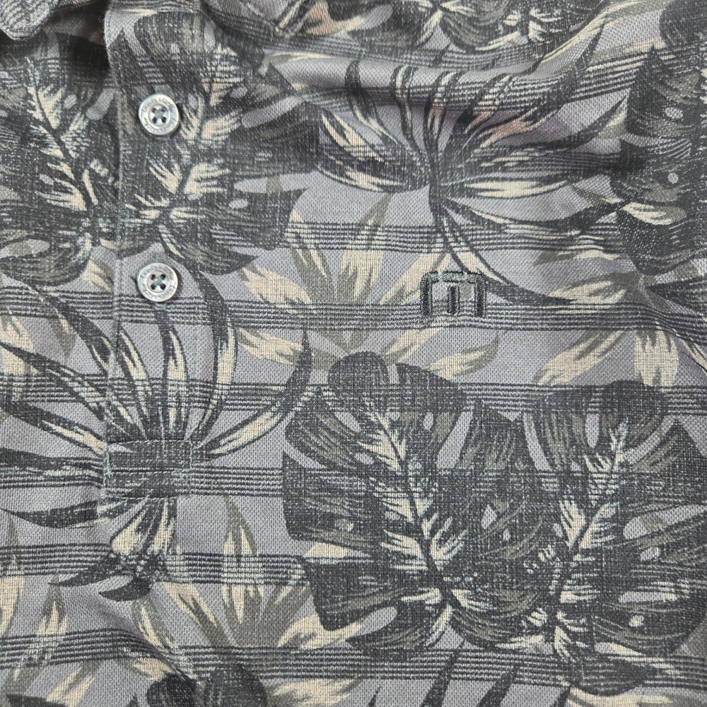 Travis Mathew Mens Small Grey Black Tropical Leaf Stripe Short‎ Sleeve Golf Polo - Picture 5 of 7